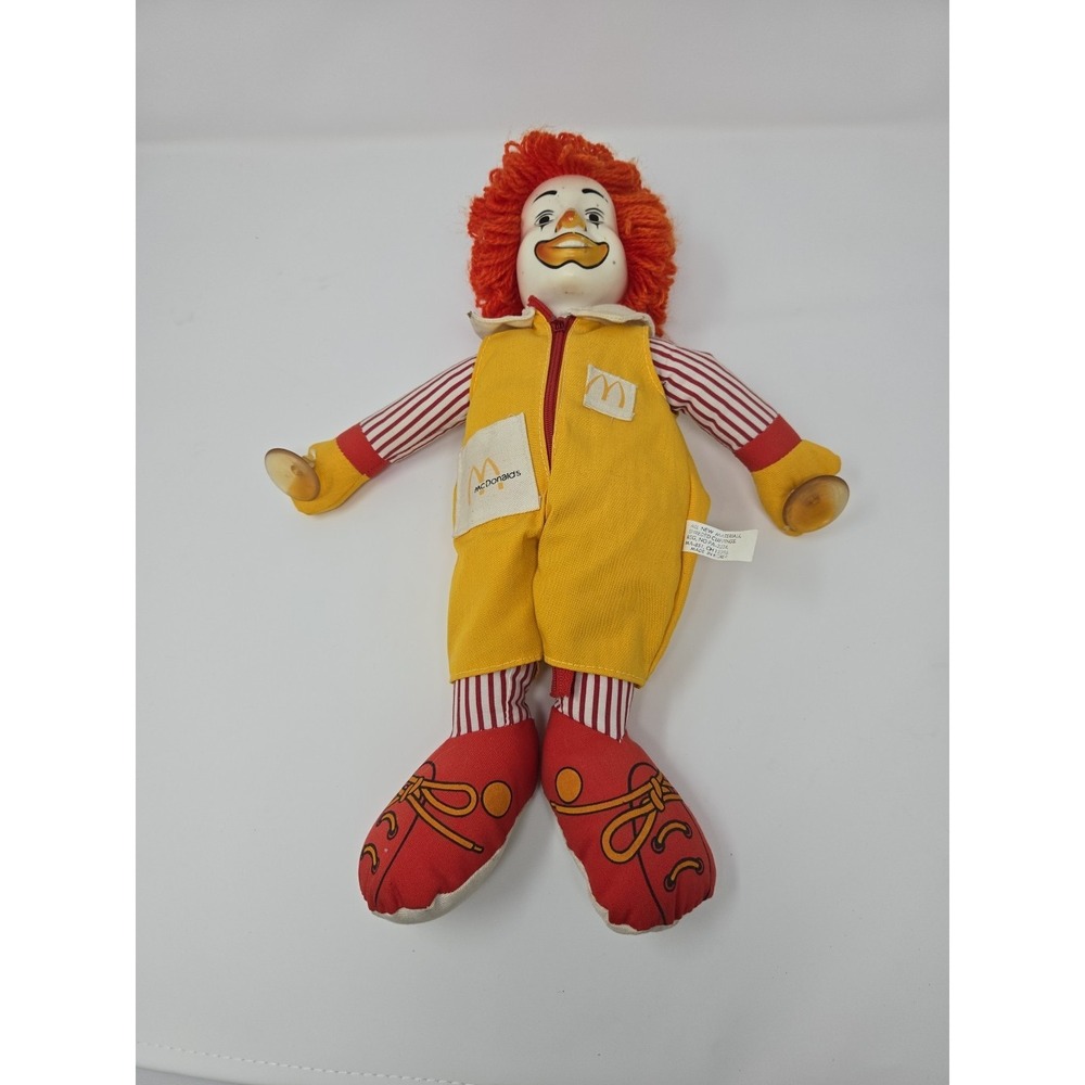 Vintage Ronald McDonald Doll Stuffed/Hard Plastic‎ Head w/Suction Cups Zip 15"